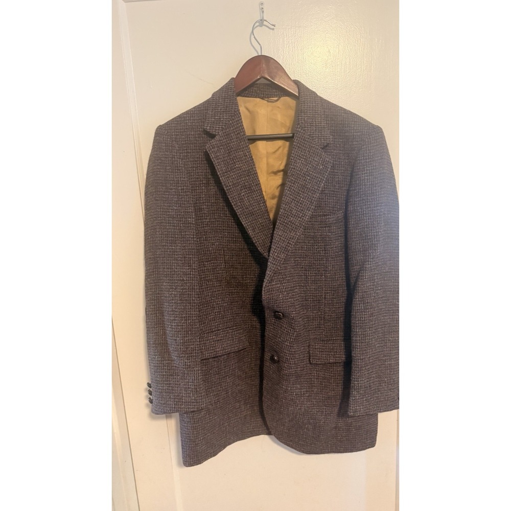Vtg Harris Tweed Blazer Mens 44R Houndstooth Stafford Scottish Wool Sport Coat